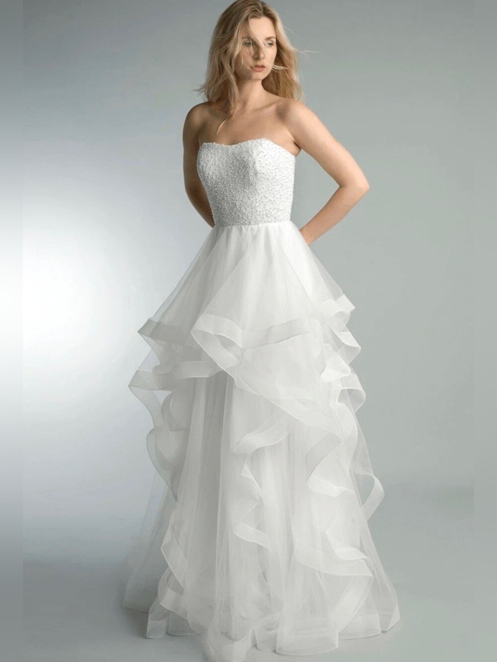 NEW BASIX BLACK LABEL TIERED STRAPLESS GOWN